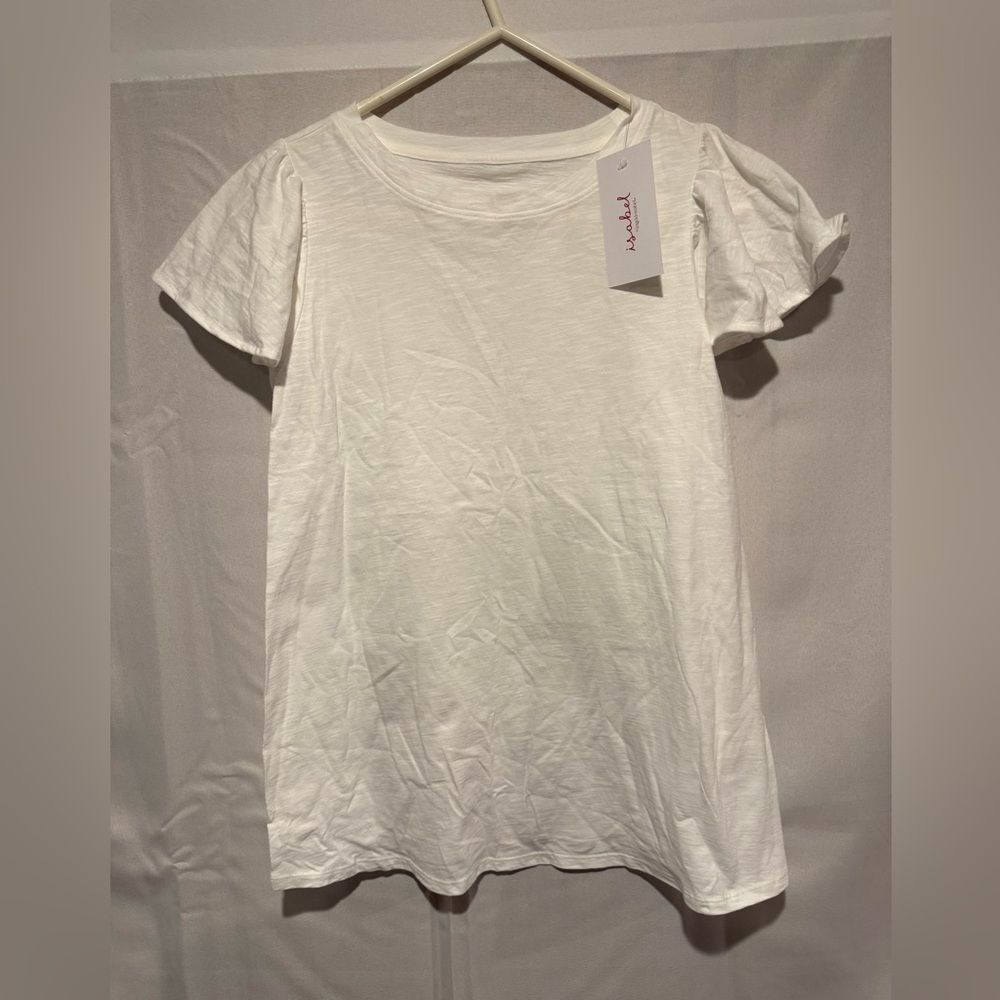 NWT Ingrid & Isabel Pregnancy White Ruffled Short Sleeve Tee Size S